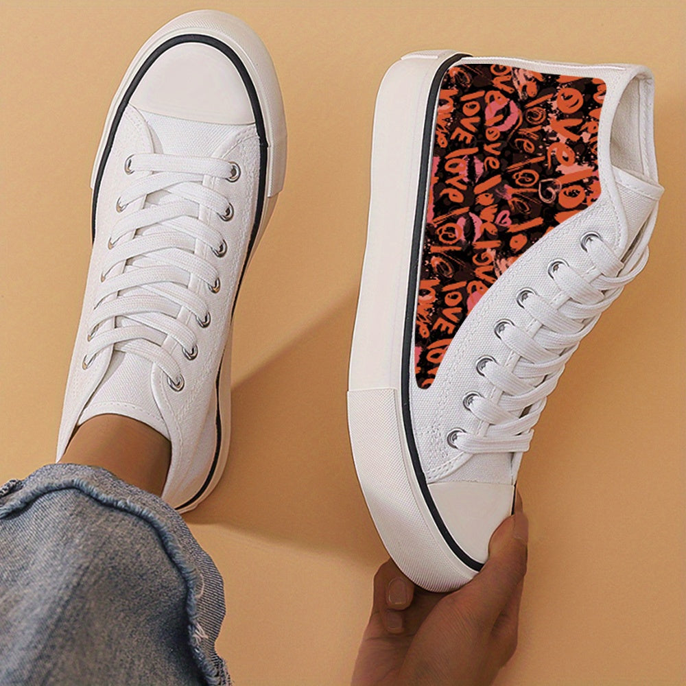 Love Print Flat Heighten Chunky Canvas Sneakers