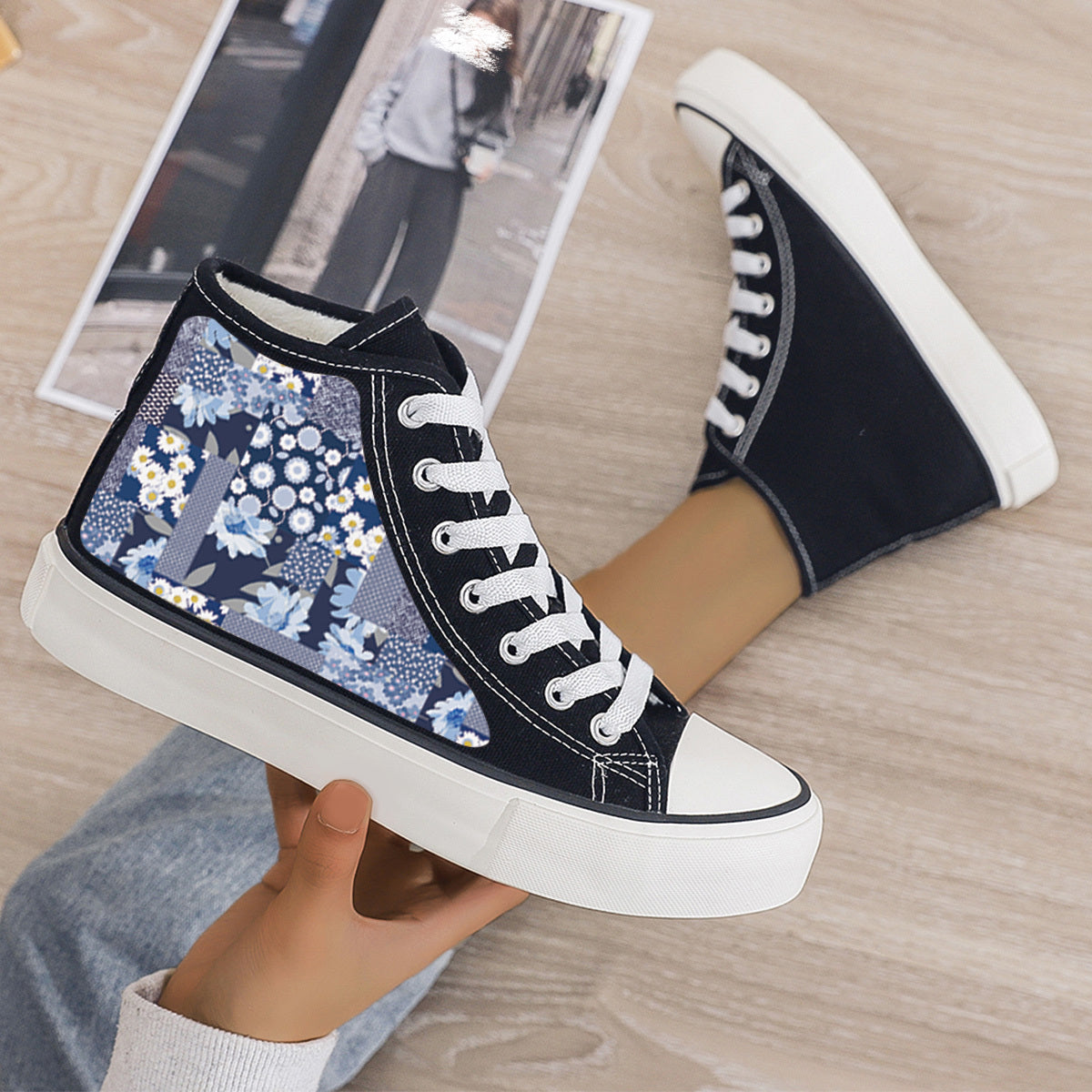 Floral Print Plush Lined Thermal Chunky Sneakers