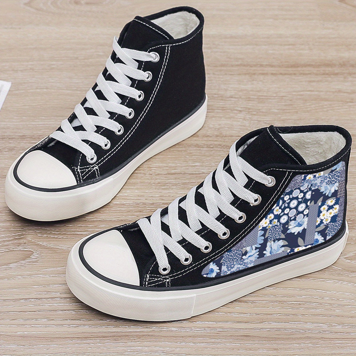 Floral Print Plush Lined Thermal Chunky Sneakers