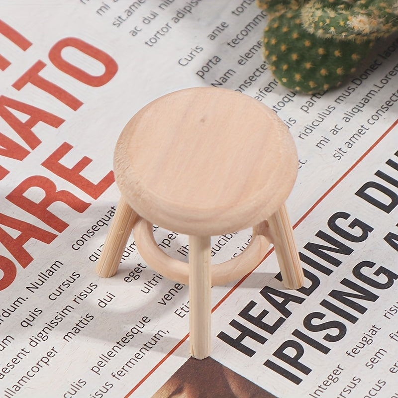 Miniature Round Stool for Dollhouses - Solid Wood Design