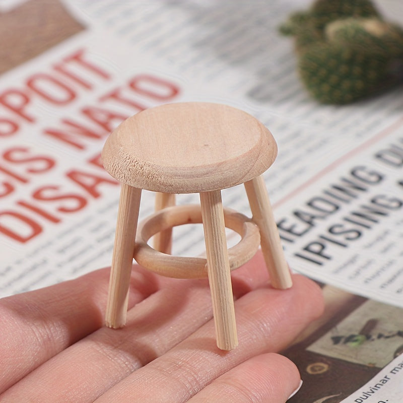 Miniature Round Stool for Dollhouses - Solid Wood Design