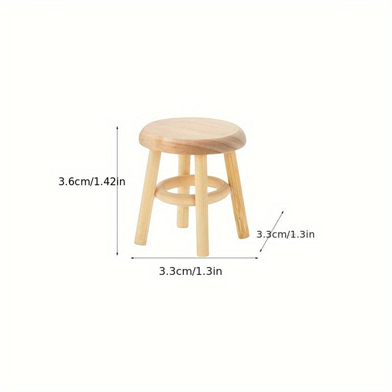 Miniature Round Stool for Dollhouses - Solid Wood Design