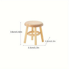 Miniature Round Stool for Dollhouses - Solid Wood Design