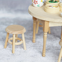 Miniature Round Stool for Dollhouses - Solid Wood Design
