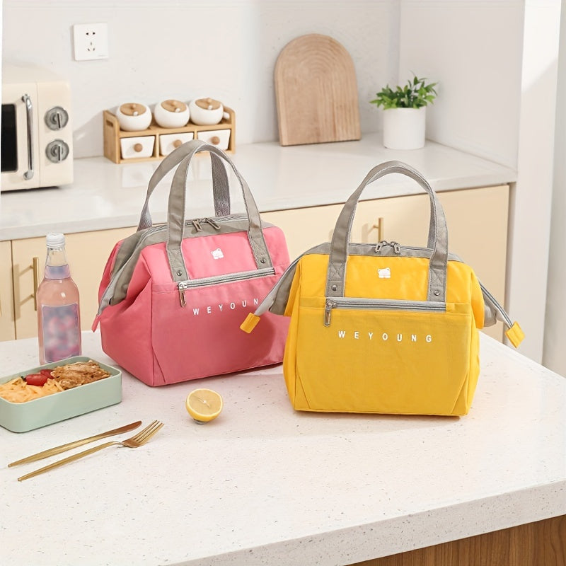 Bright Yellow Insulated Lunch Bag with Gray Handles