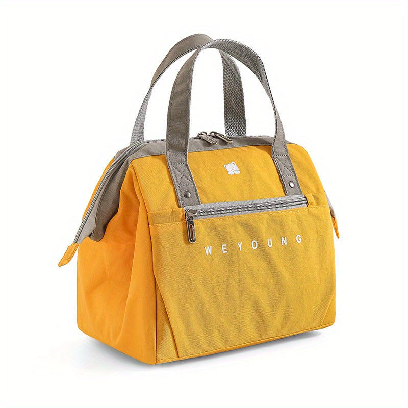 Bright Yellow Insulated Lunch Bag with Gray Handles