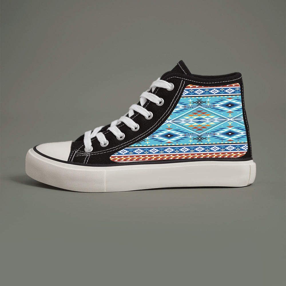 Ethnic Print Chunky Canvas Sneakers High Top Classic Skate Shoes
