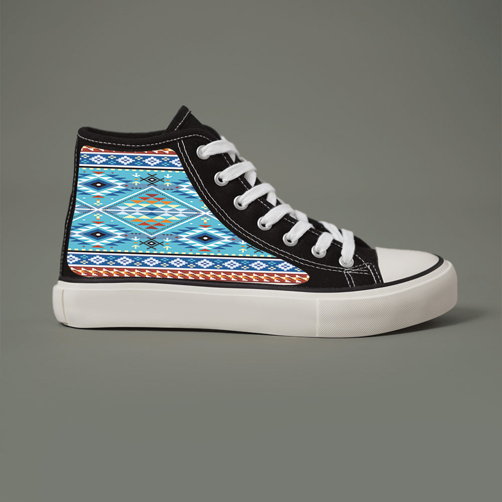 Ethnic Print Chunky Canvas Sneakers High Top Classic Skate Shoes