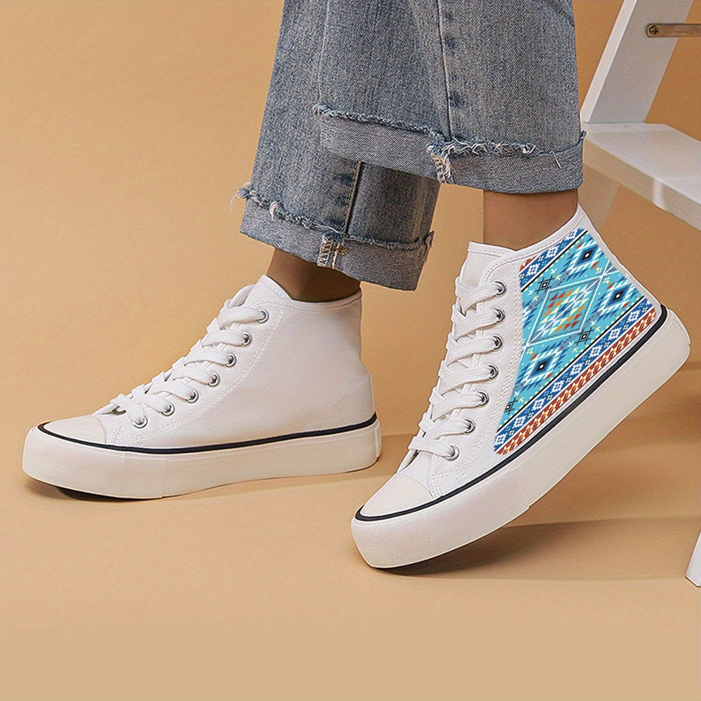 Ethnic Print Chunky Canvas Sneakers High Top Classic Skate Shoes