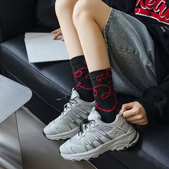 4 Pairs Graffiti Pattern Mid Tube Socks Women's Stockings & Hosiery