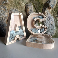 Wooden Money Box for Boys with English Letters