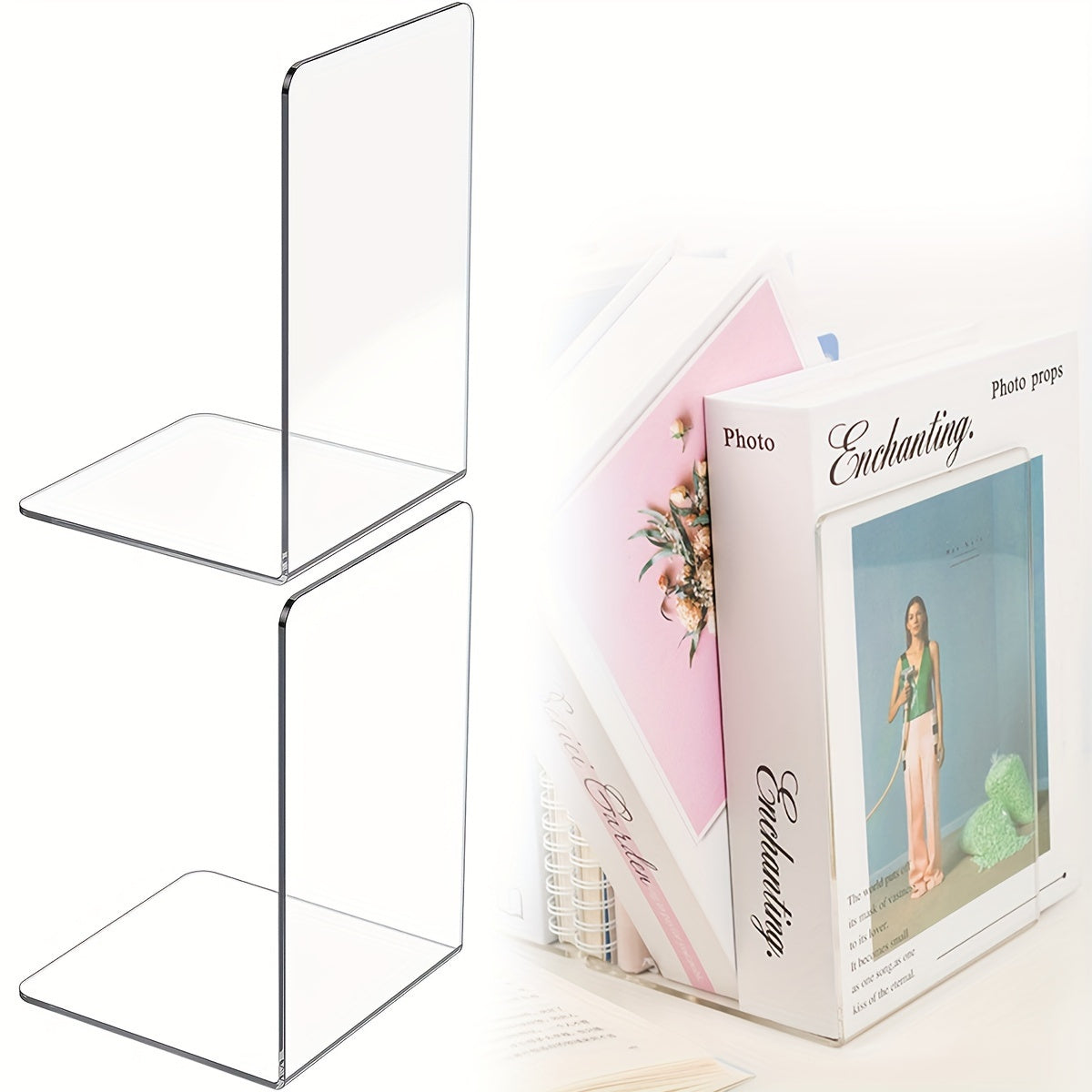 2pcs Acrylic Bookends L shaped Desktop Book Storage Decoration