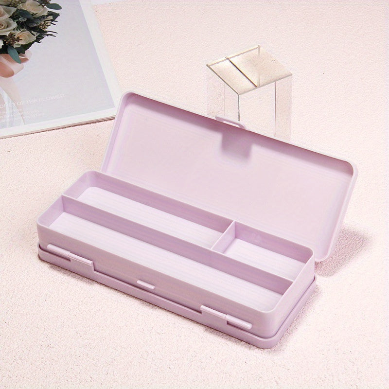 Clear Double Deck Divided Storage Box w/ Lid for School Supplies or Arts Crafts