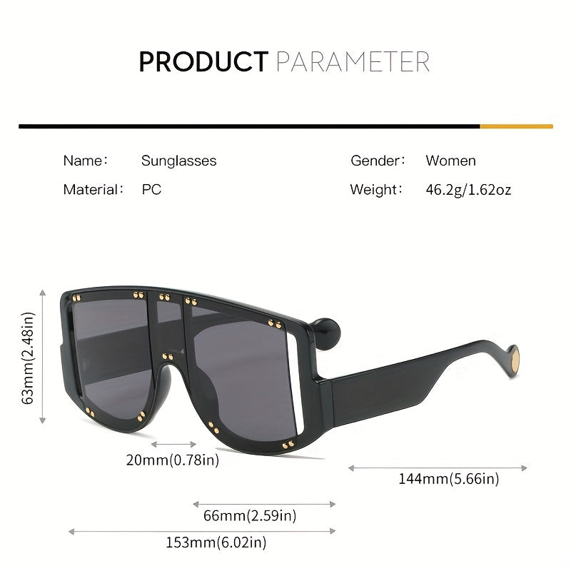 Large Frame Square Rivet Colorful Sunglasses Punk Conjoined PC Sunglasses