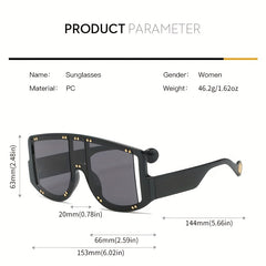 Large Frame Square Rivet Colorful Sunglasses Punk Conjoined PC Sunglasses