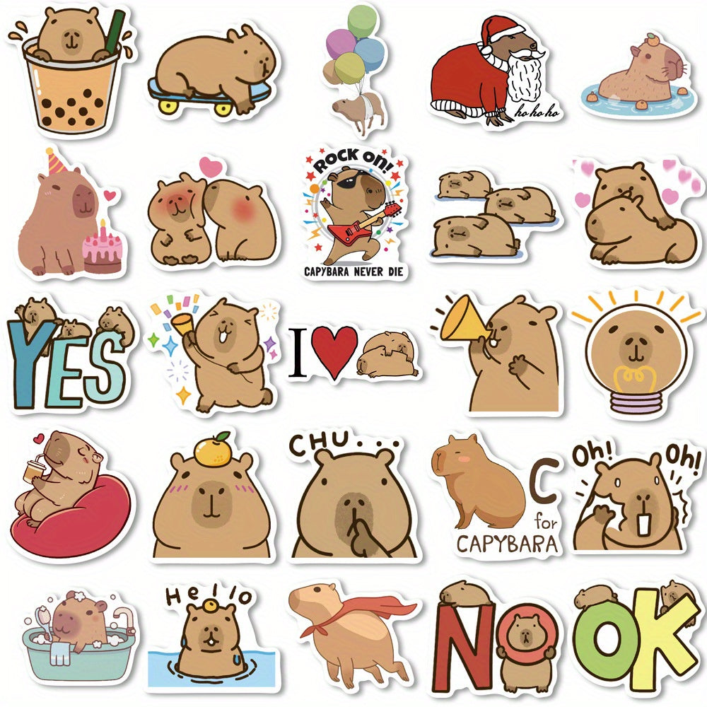 50pcs Waterproof Capybara Cartoon Stickers Pack Funny Love Doodle Art
