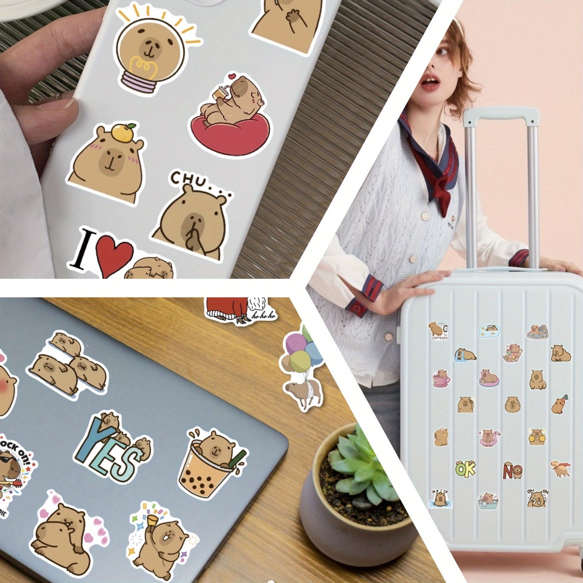 50pcs Waterproof Capybara Cartoon Stickers Pack Funny Love Doodle Art