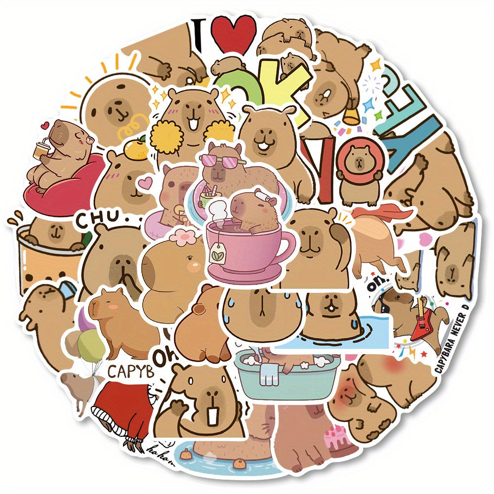 50pcs Waterproof Capybara Cartoon Stickers Pack Funny Love Doodle Art