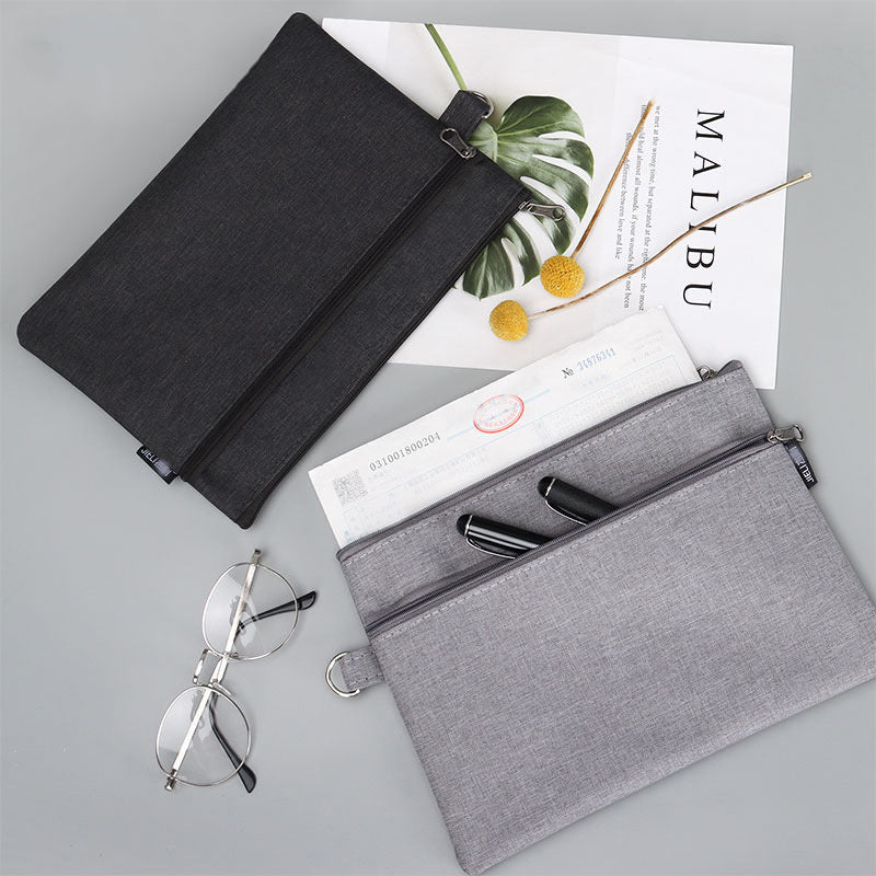 A5 Double Layer Zipper File Bag Oxford Canvas Invoice Storage Multifunctional