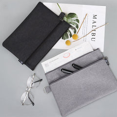 A5 Double Layer Zipper File Bag Oxford Canvas Invoice Storage Multifunctional