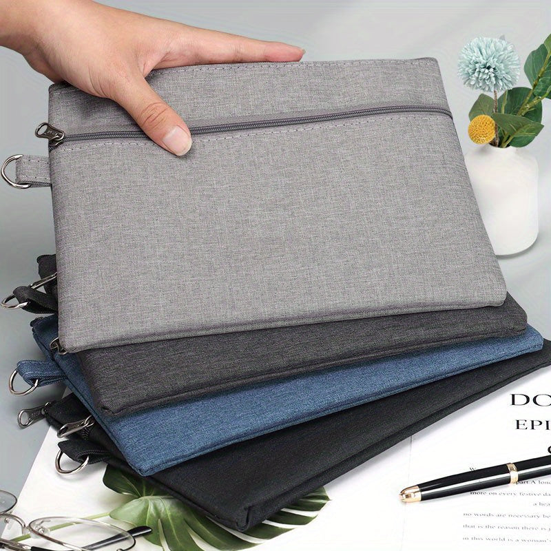 A5 Double Layer Zipper File Bag Oxford Canvas Invoice Storage Multifunctional