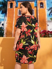  Floral Print Short Sleeve Tee Dress