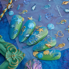 5D Ocean Nail Art Stickers Starfish Jellyfish Shell Designs Self Adhesive Decals