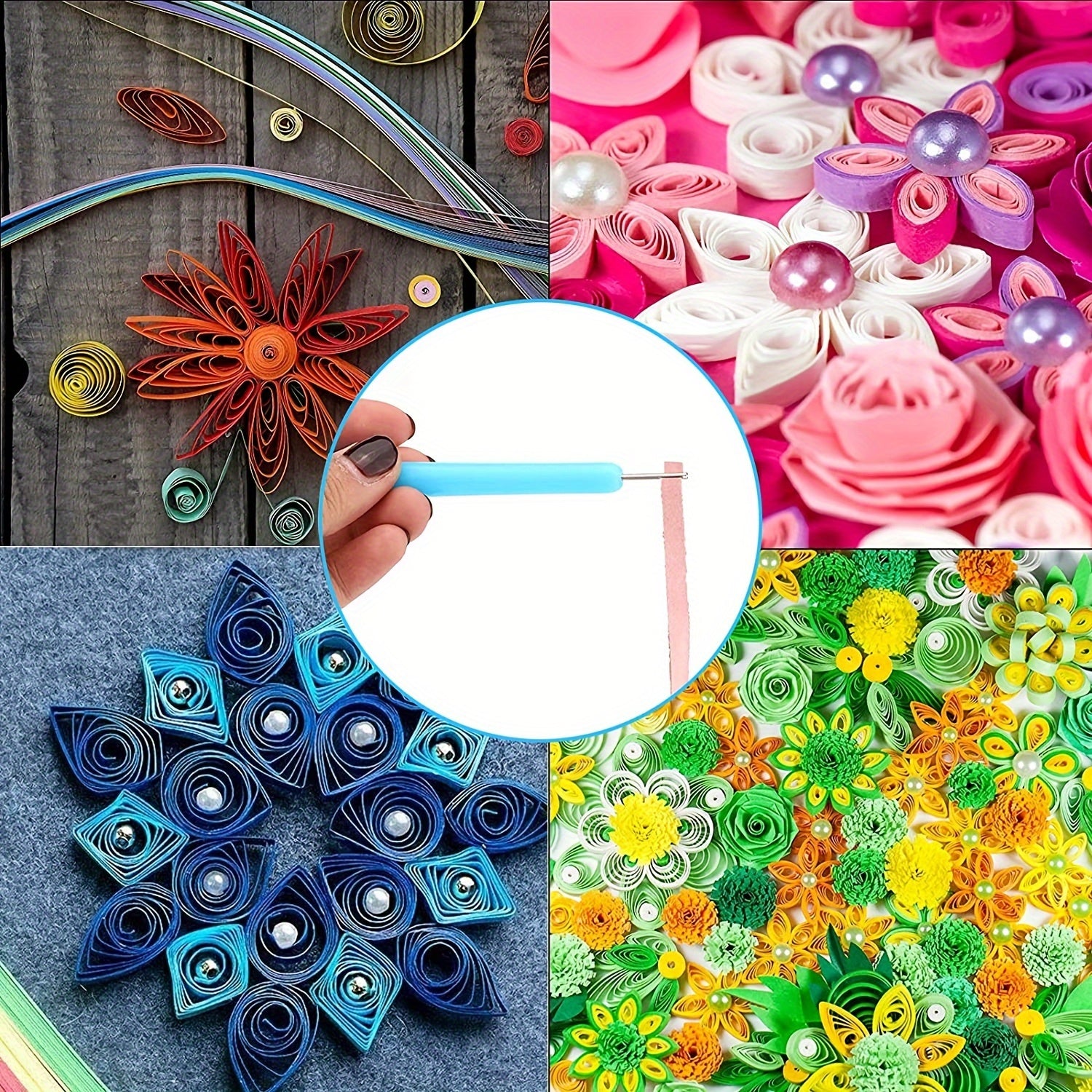 4pcs Paper Quilling Tools Slotted Kit Rolling Curling Needle Pen Rose