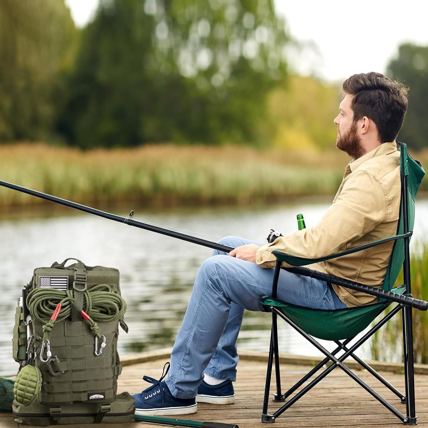 45L Backpack Men Camping Hiking Daypack with Water Bottle Pouch