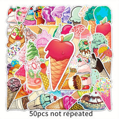 50pcs Ice Cream Vinyl Stickers Waterproof Decals for Laptops & More