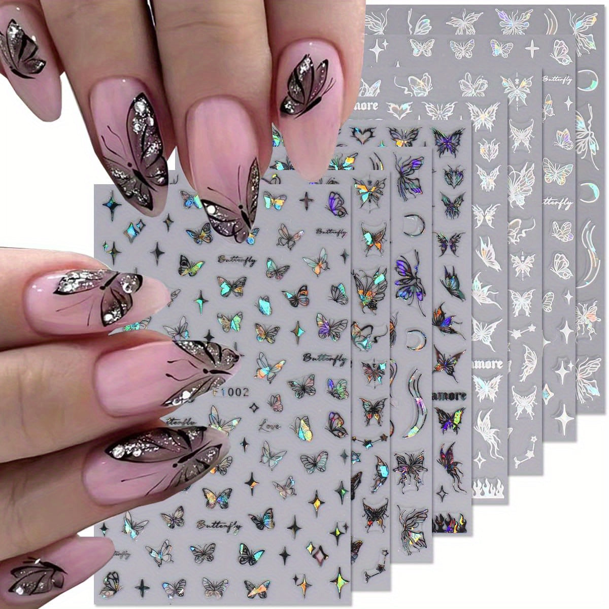 8 Sheet Butterfly Nail Art Sticker Holographic Laser Glitter Nail Stickers