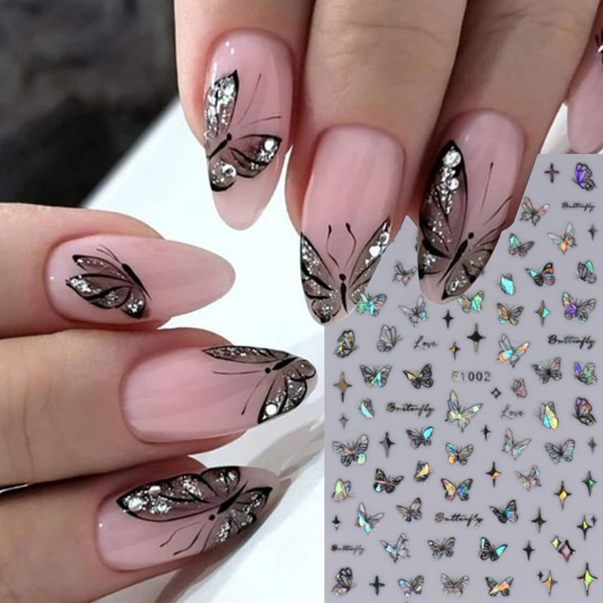 8 Sheet Butterfly Nail Art Sticker Holographic Laser Glitter Nail Stickers