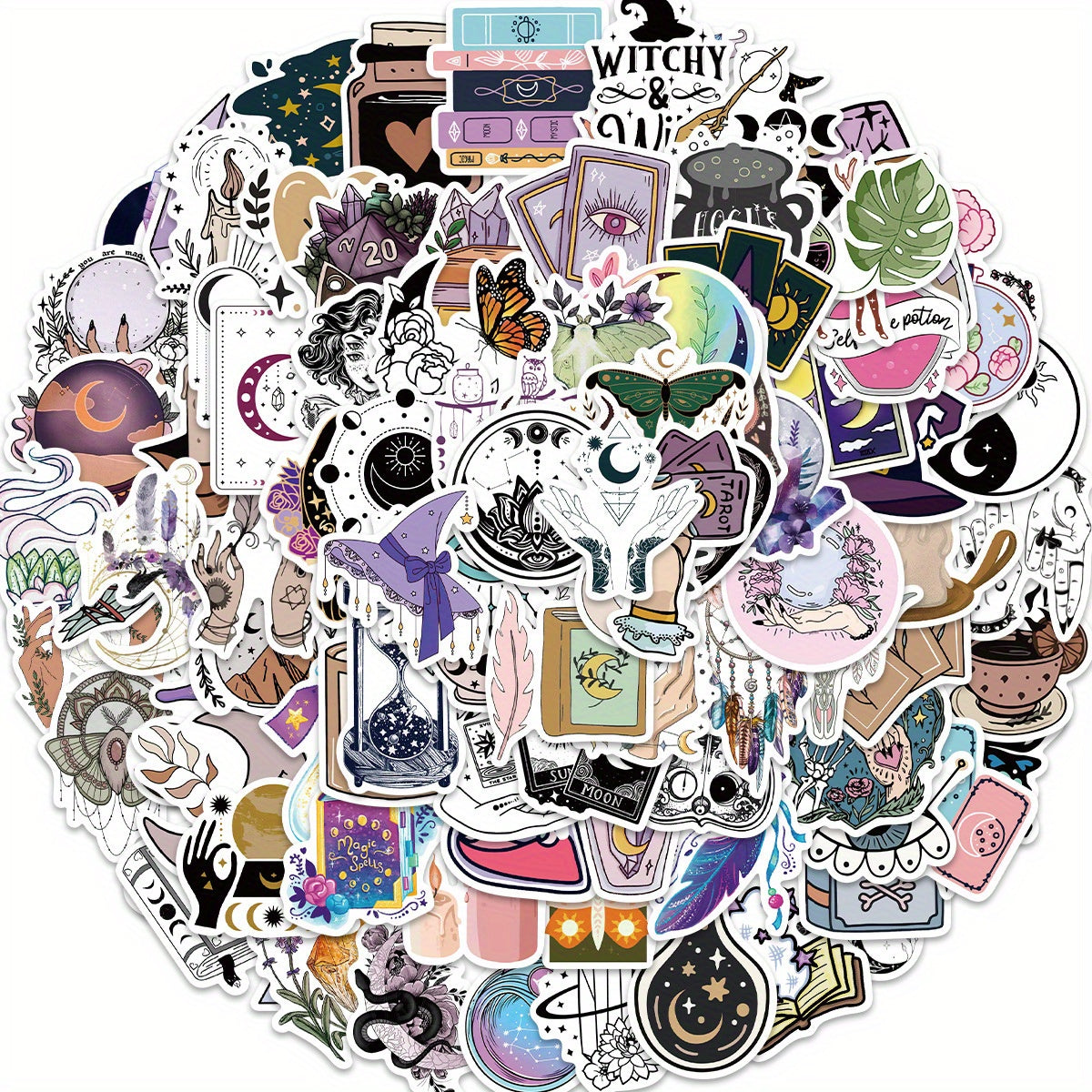 100pcs Bohemian Witch Decals PVC Waterproof Stickers for Laptop Suitcase Guitar