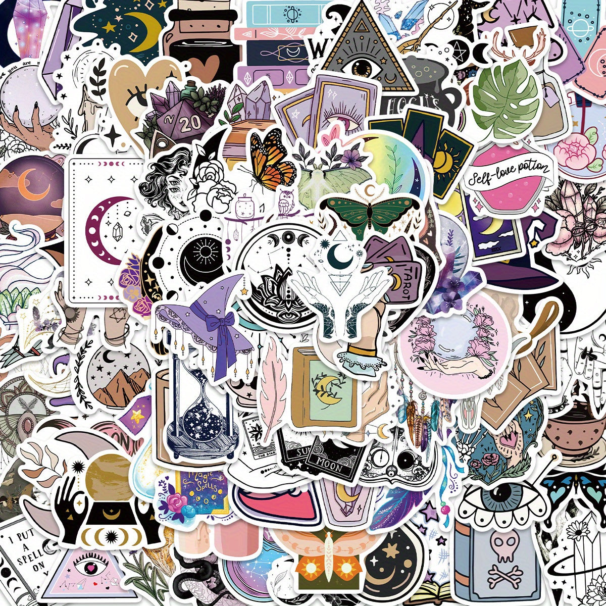 100pcs Bohemian Witch Decals PVC Waterproof Stickers for Laptop Suitcase Guitar