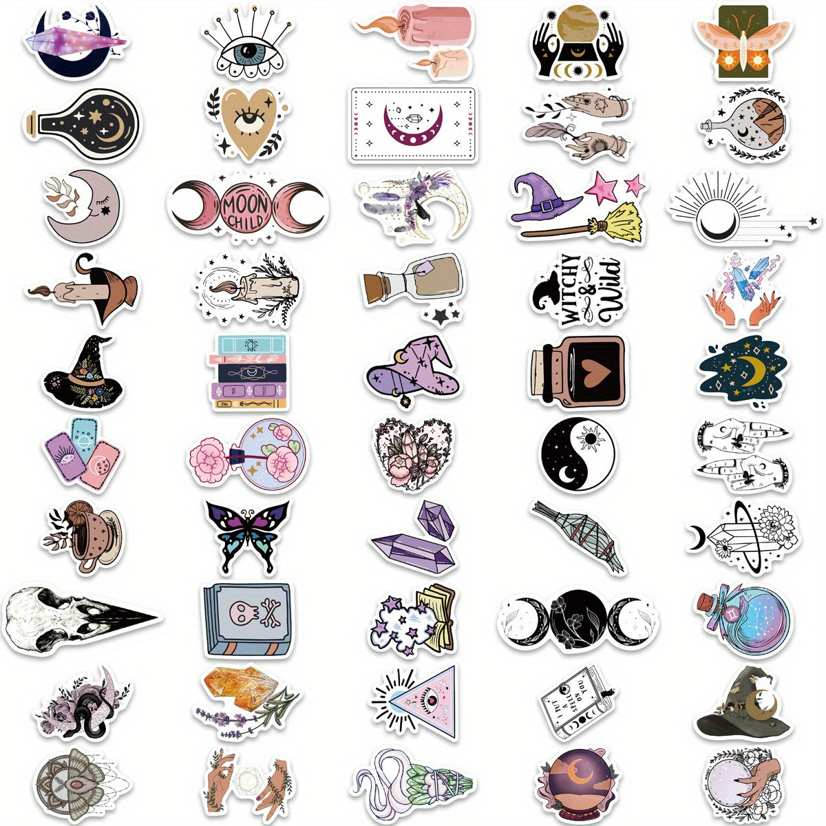 100pcs Bohemian Witch Decals PVC Waterproof Stickers for Laptop Suitcase Guitar