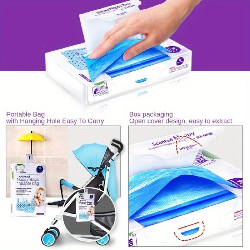 90pcs Scented Diaper Garbage Bags Nappy Collection Bags Thickened Vest Portable