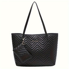 Quilted Tote Bag Large Capacity Solid Women's Shoulder Handbag