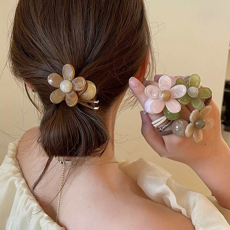 Retro Flower Hair Ties - Set of 3 - Sweet Designs for Women and Girls