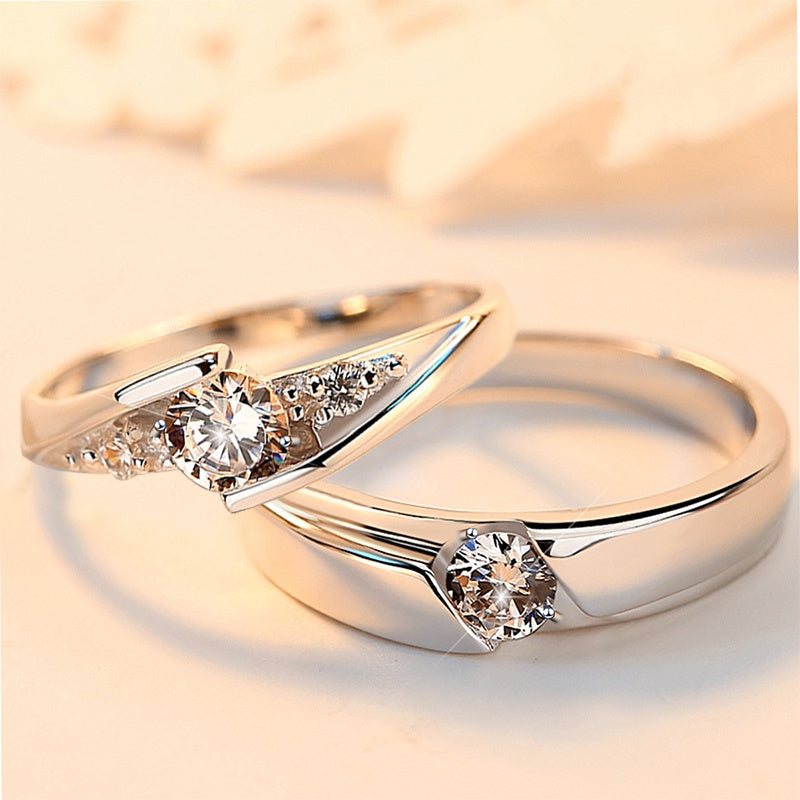 Adjustable 925 Silver Couple Rings Set with 0.5ct Moissanite