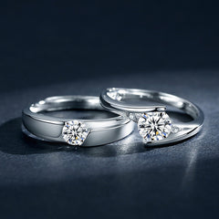 Adjustable 925 Silver Couple Rings Set with 0.5ct Moissanite
