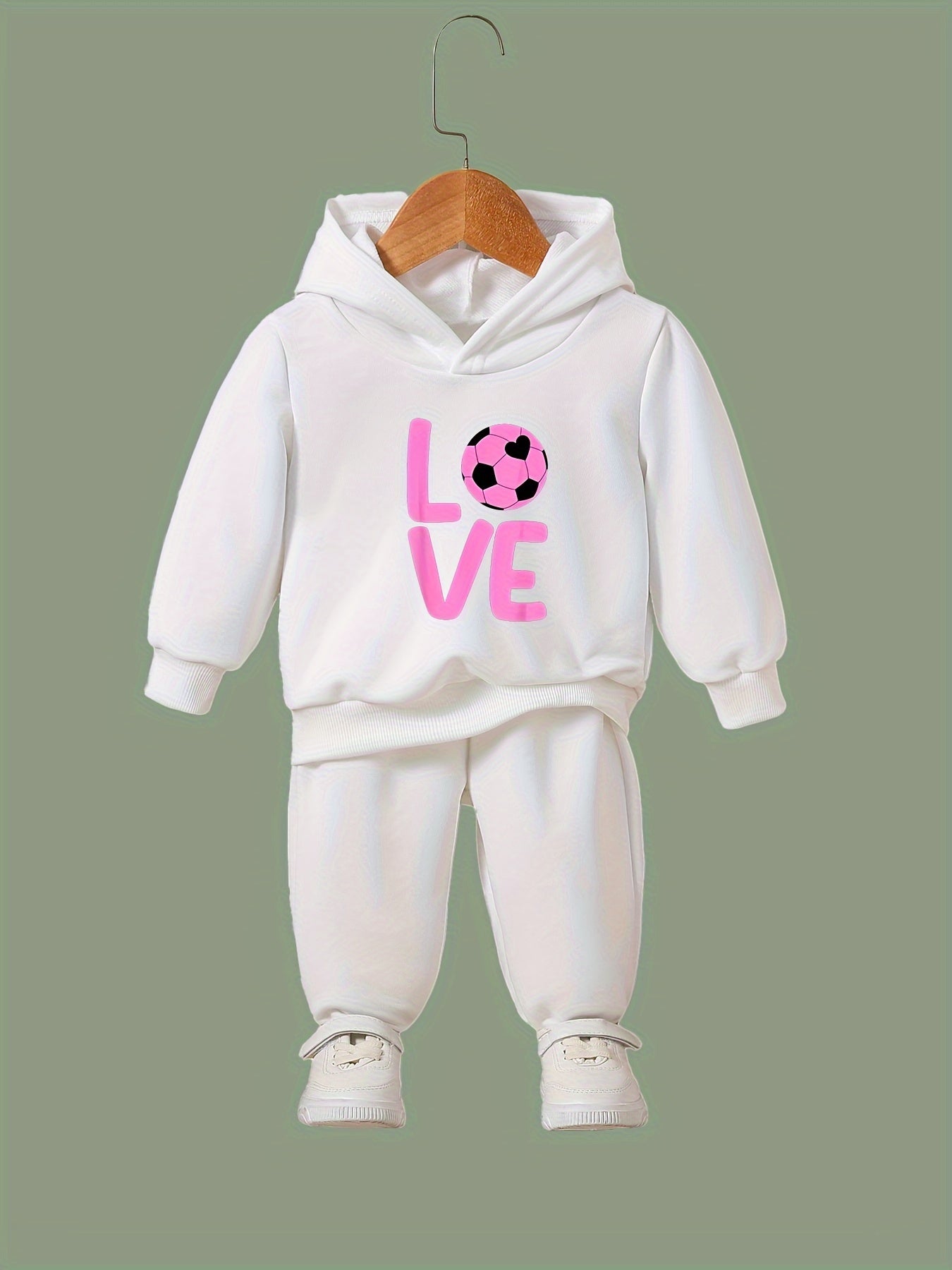 Girls 2pcs Cartoon Love Pattern Hooded Sweatshirt and Sweatpants Set