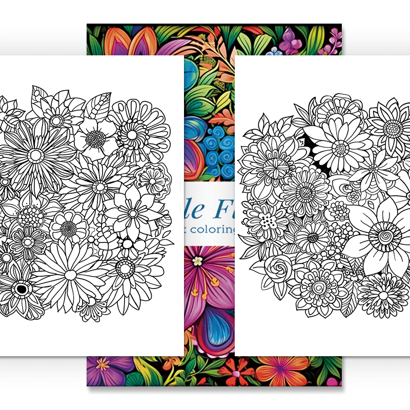 22 Page Flowers Adult Coloring Book - Stress Relieving Activity