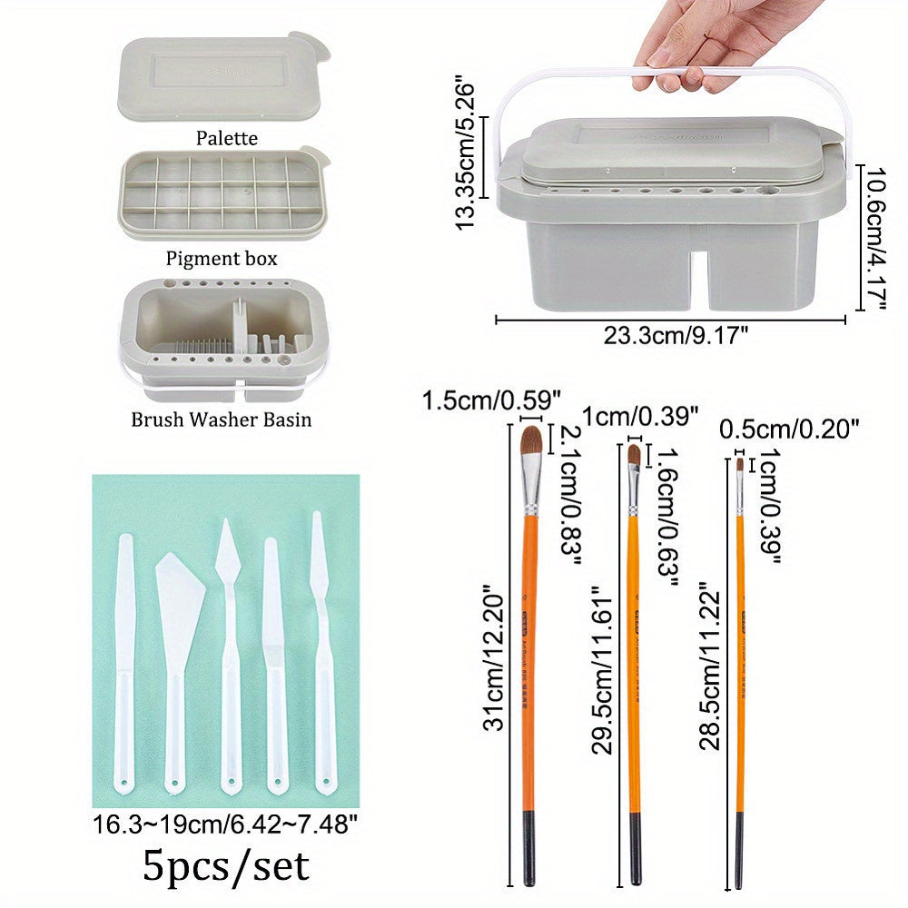 9 Piece Artist Paint Brush Set with Cleaning Basin