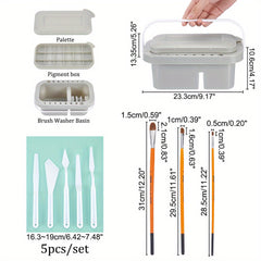 9 Piece Artist Paint Brush Set with Cleaning Basin