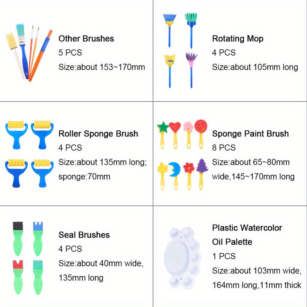 25pc DIY Sponge Brushes Seal Painting Tools Mixed Shapes & Text