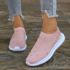 Women's Rhinestone Slip on Sneakers Breathable Low Top Shoes