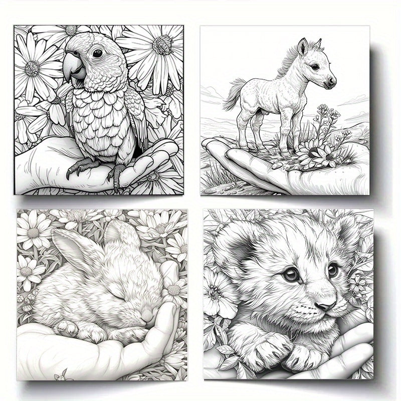 Hand Painted Small Animals Coloring Book - 22 Pages of Detailed Designs