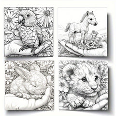 Hand Painted Small Animals Coloring Book - 22 Pages of Detailed Designs