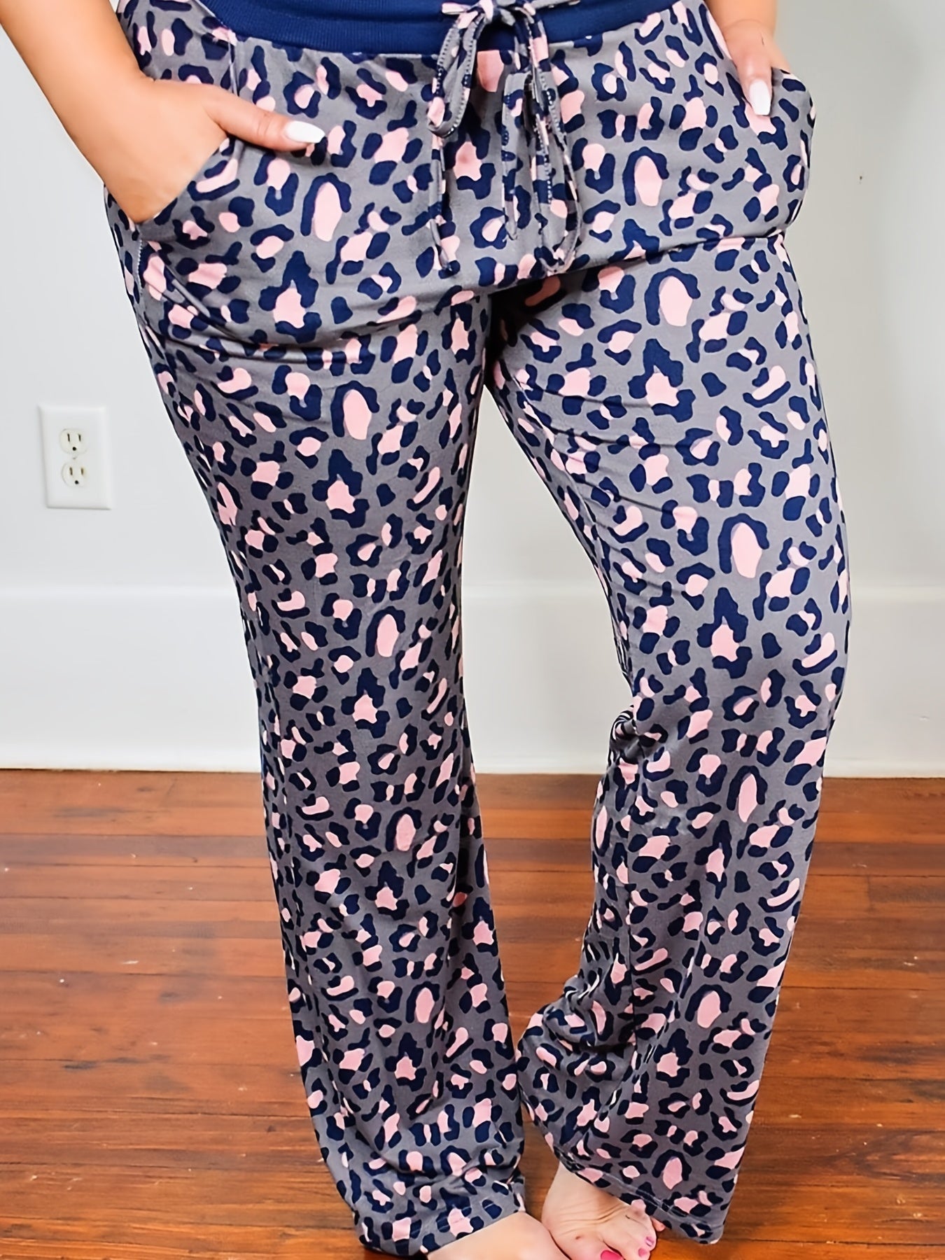  Leopard Print High Rise Drawstring Pants