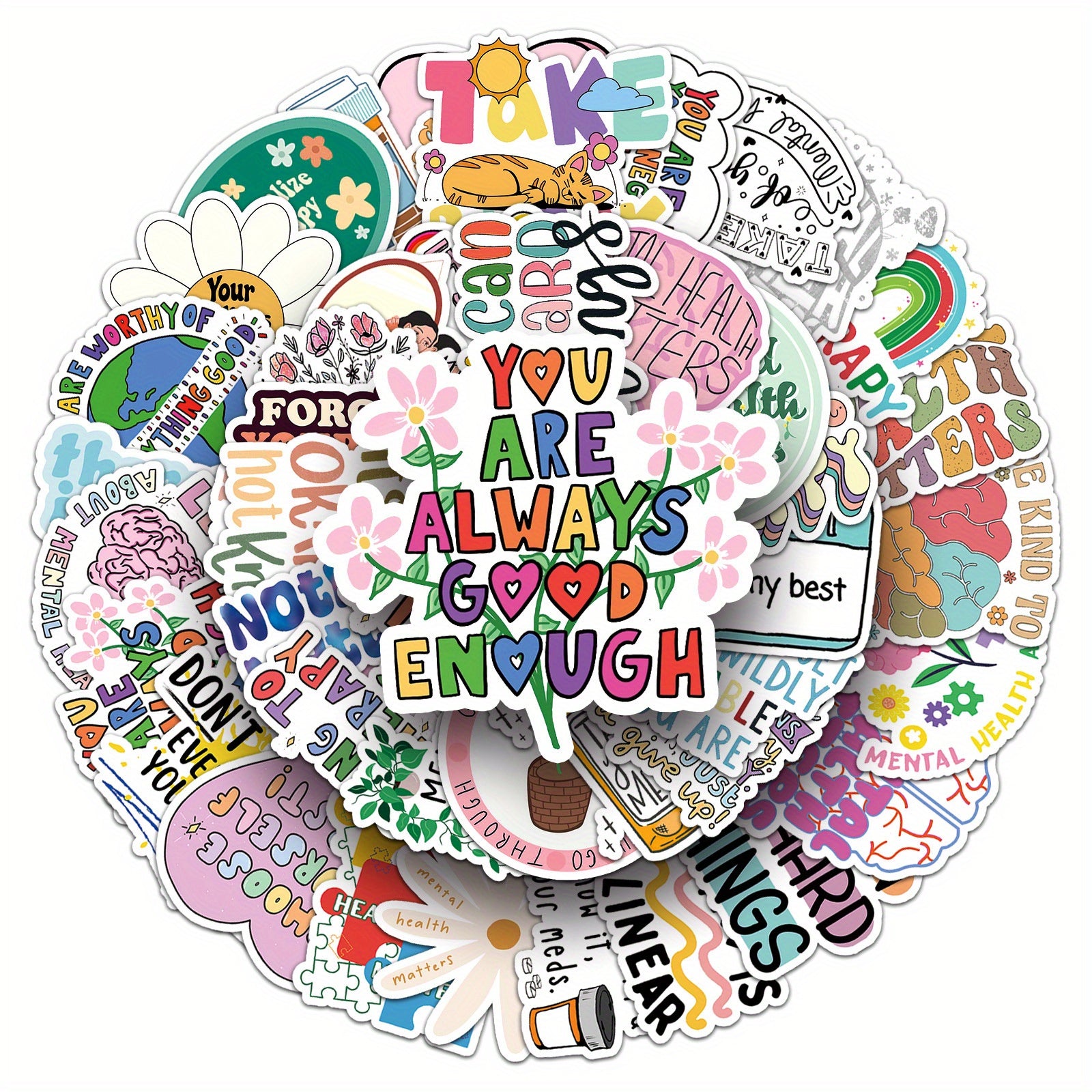 100pcs Mental Health Quotes Vinyl Stickers for Laptops Water Bottl